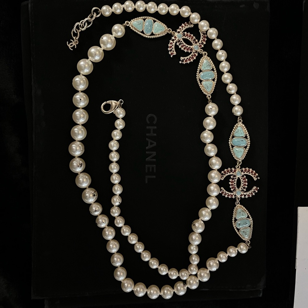 Chanel Paris Dallas Collection White Pearl & with Turquoise & Ruby Red CC